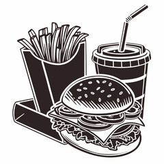 Delicious burger fries and soda combo fast food meal