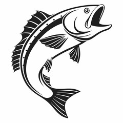 Leaping fish black and white graphic design illustration