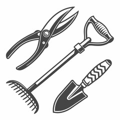 Gardening tools set shovel rake secateurs spring planting