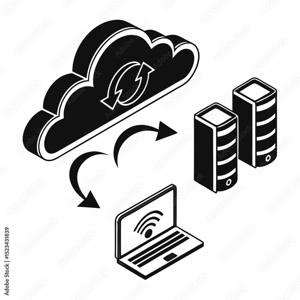 Aufkleber cloud computing data storage servers network laptop wifi