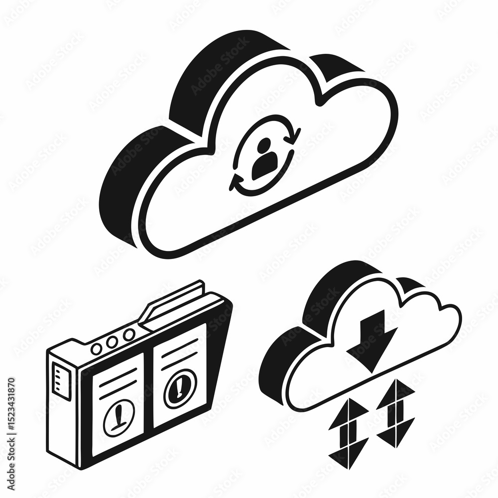 Poster cloud computing data storage and transfer icons