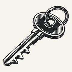 Vintage key illustration black and white design element