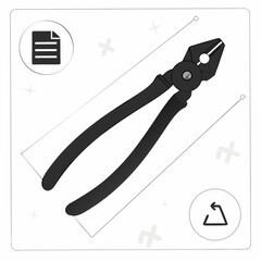 Professional black pliers cutout isolated on white background ready for design projects