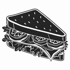 Delicious sandwich illustration black and white graphic design