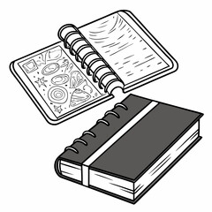 Two spiral bound notebooks open and closed recipe book sketch