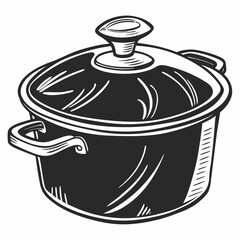 Hand drawn black and white kitchen pot with lid