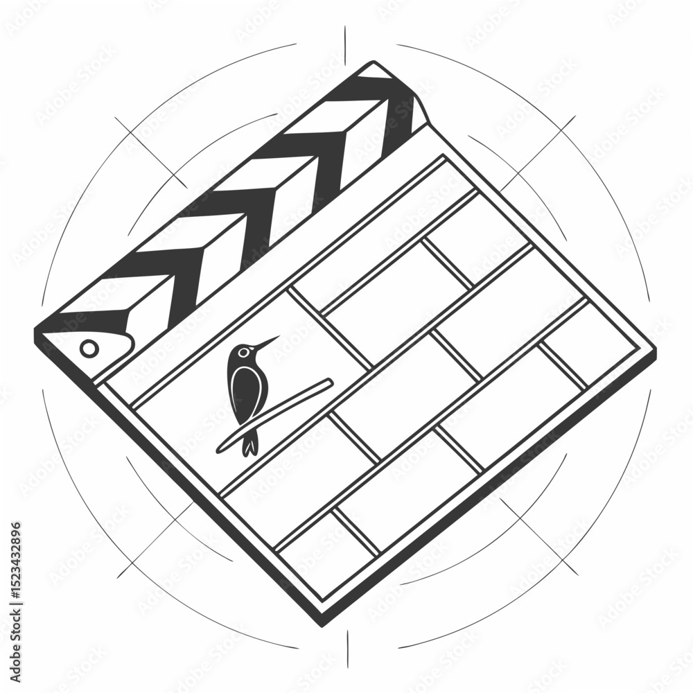 Poster professional isometric clapperboard design element with bird