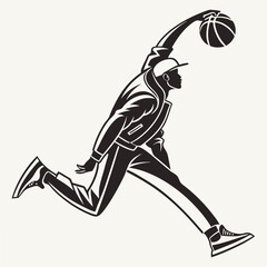 Dynamic basketball player silhouette, clean cutout, transparent background