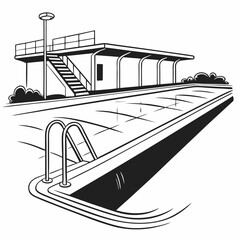 Outdoor swimming pool with building and ladder