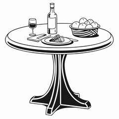 Romantic dinner table setting wine bottle glass fruit plate food