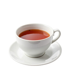 A steaming cup of tea on a saucer with smooth gradient background..