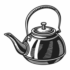Vintage kettle illustration black and white teapot design