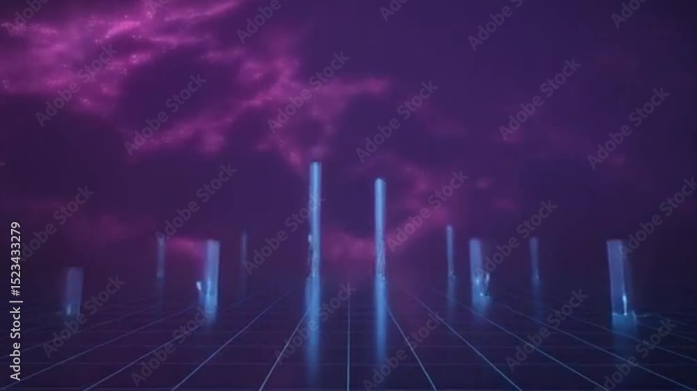 Aufkleber digital space with futuristic abstract beams and illuminated particles rising upwards