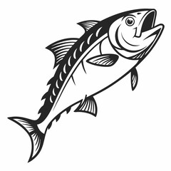 Leaping tuna fish vintage style illustration black and white graphic design