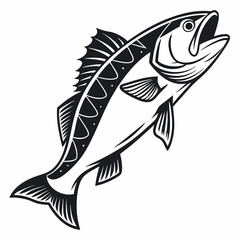Leaping fish black and white vintage style illustration