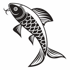 Stylized koi fish design black and white illustration