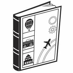 Travel journal book icon design hot air balloon airplane gear