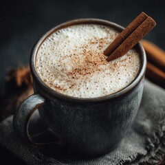 Cinnamon latte drink in ceramic mug