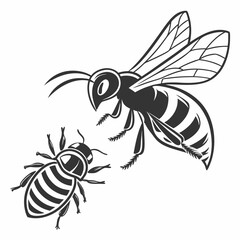 Wasp and bee black and white illustration vector graphic
