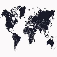 Obraz premium World map black and white simple illustration countries borders