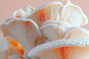 Mushroom cluster Creamy gills display subtle orange hues with spotted texture