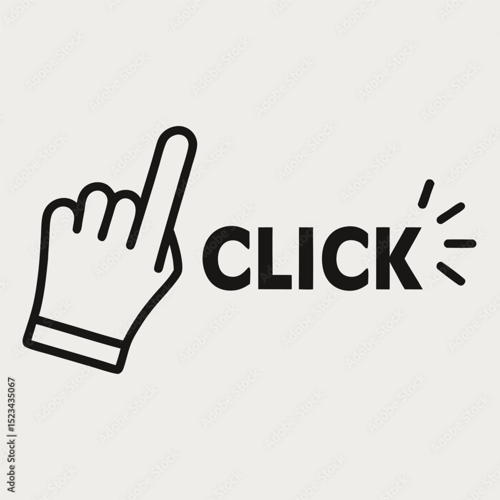 Poster simple click icon design with pointing hand and emphasis on digital interaction