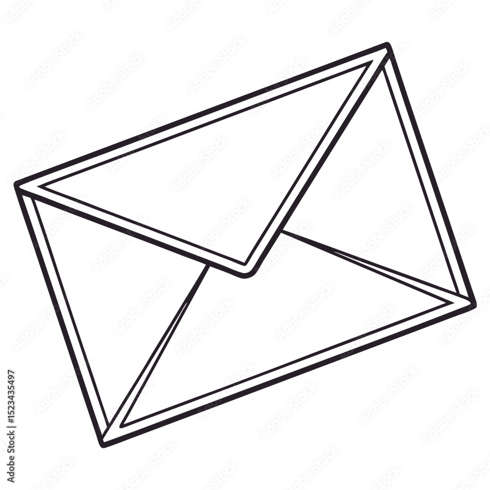 Poster stylized black and white envelope icon isolated on white background with clean lines
