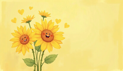 Sunflowers on yellow background. Gifts. Gifts. Bouquet. Gifts. Caring.