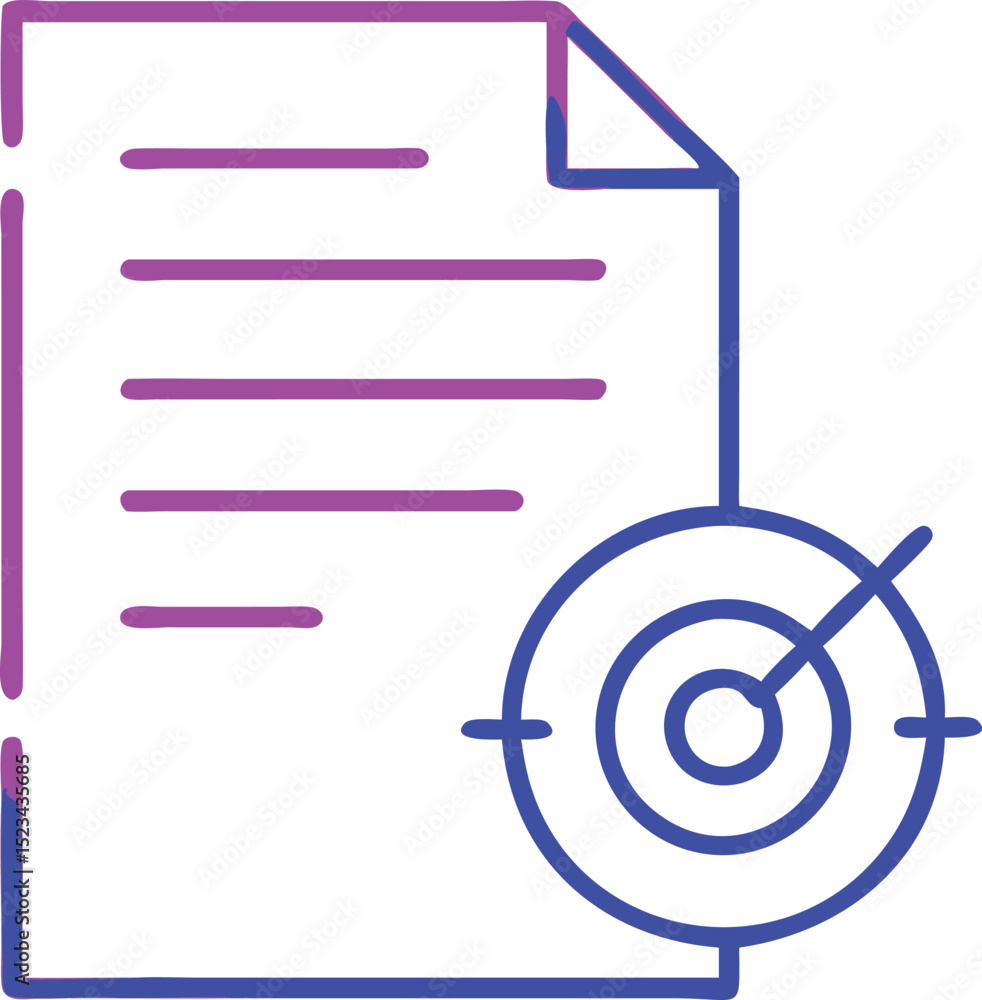 Poster targeted document with aim icon representing strategy focus and precision