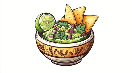 Guacamole with tortilla chips and lime