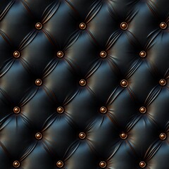 Fototapeta premium Seamless, dark black leather capitone upholstery with subtle button tufting and metallic bronze highlights, creating a classic and sophisticated texture ideal for elegant backgrounds and designs.