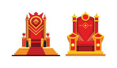 Two red and gold royal thrones with steps