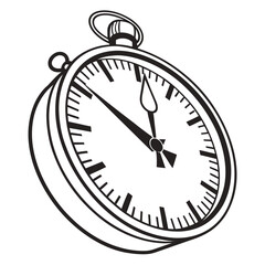 Vintage pocket watch timepiece classic design black and white illustration