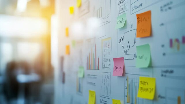 Whiteboard with Brainstorming Notes and Sticky Notes