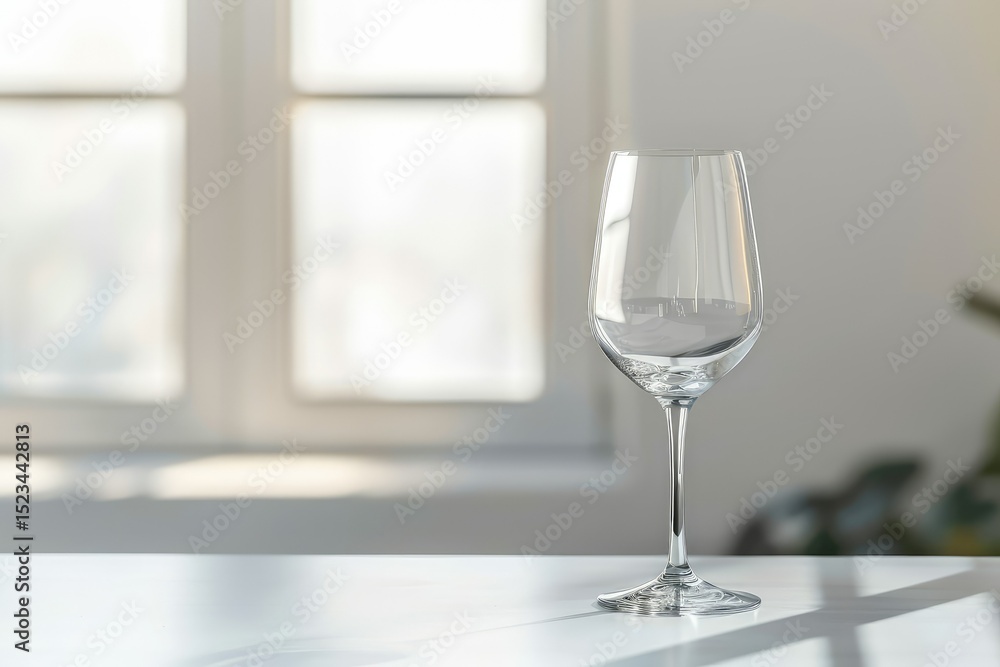 Poster ultra quality image of a glass on a table with a white background and a window behind it