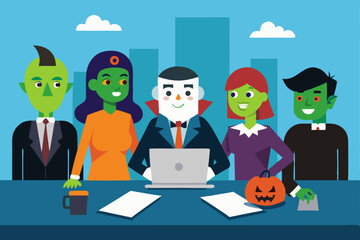 Monster business team meeting silhouette