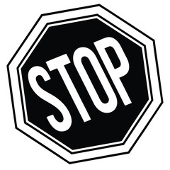 Octagonal stop sign black and white graphic design element