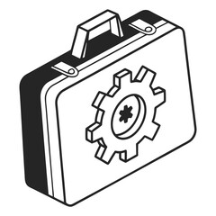 Toolkit briefcase gear isometric design business solution