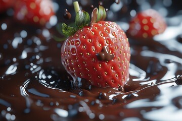 Vibrant Strawberry in Dark Chocolate Culinary Art. Indulgent and Refreshing Dessert Photography