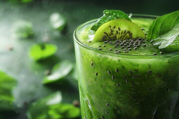 Refreshing Green Smoothie. A Nutritious, Natural, and Flavorful Kiwi and Herbal Drink for Wellness and Detox