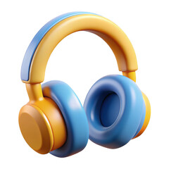 3d cartoon headphones blue and orange isolated on transparent background