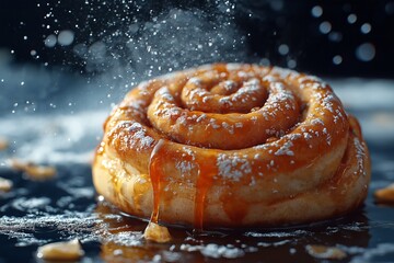 Delicious Cinnamon Roll Pastry. Sweet Glazed Dessert Photography & Culinary Indulgence