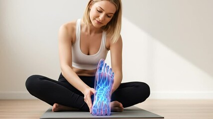 Woman examining her foot with digital nerve overlay - Powered by Adobe