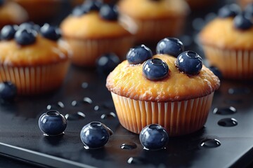 Delicious Homemade Blueberry Cupcake Muffins. Tasty Sweet Treats with Fluffy Fresh Ingredients