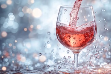 Vibrant Ros Wine Splash in Glass. Elegant Refreshing Cocktail for Summer Parties and Celebrations