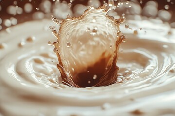 Abstract Image of Creamy Milk and Chocolate Beverage Splash in Motion Close-Up Macro Details