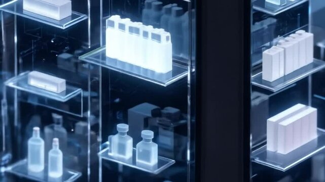 Futuristic Product Showcase Inventory Management System Holographic Shelves Digital Retail Technology. Clean delivery – no audio, full creative freedom

