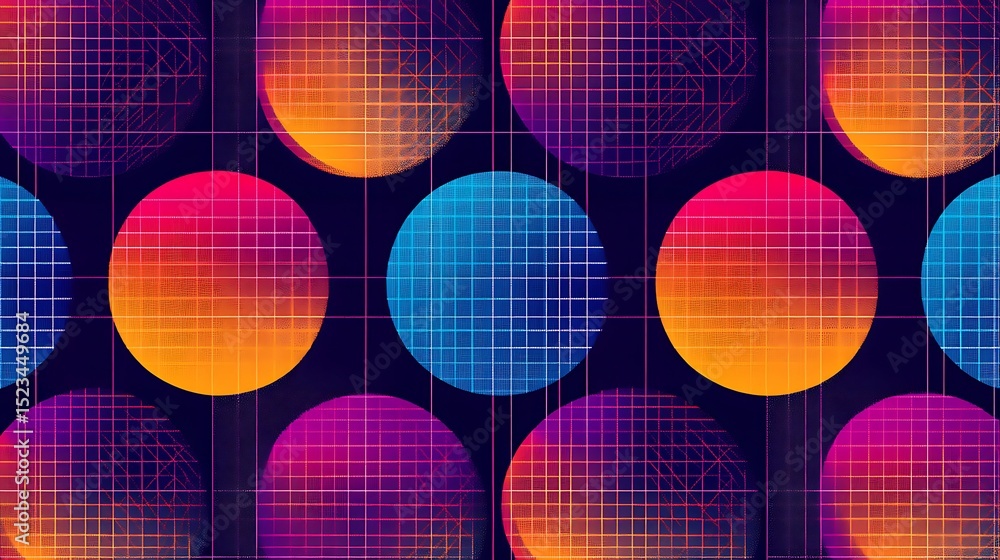 Poster colorful grid sphere pattern abstract background with geometric circles, vibrant gradient, and detai