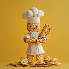 Cute Biscuit Chef Character Made from Cookies and Fondant
