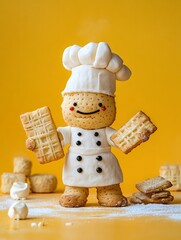 Cute Biscuit Chef Character Made from Cookies and Fondant
